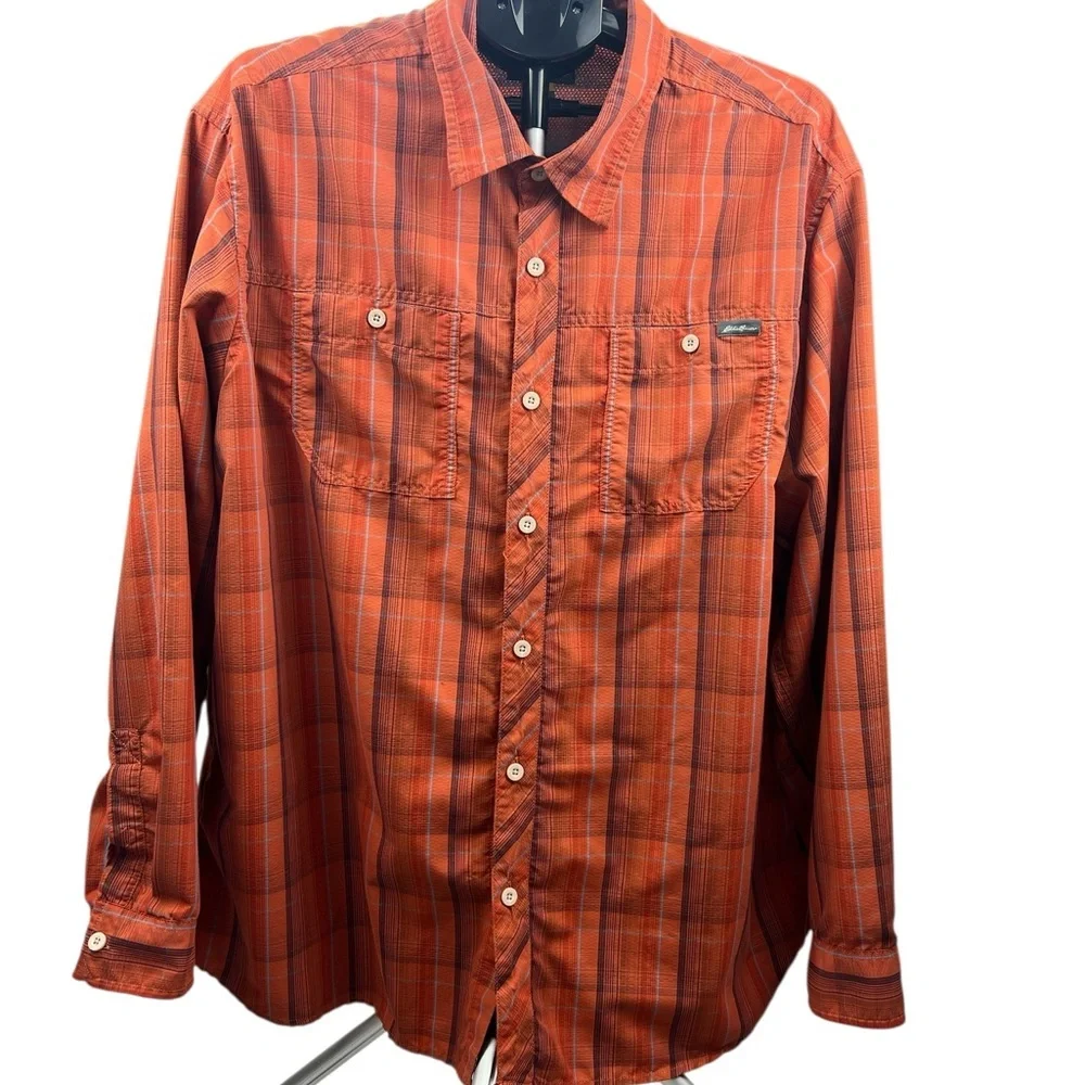 Eddie Bauer Men's Rust Plaid Button Down Shirt - Picture 3 of 7